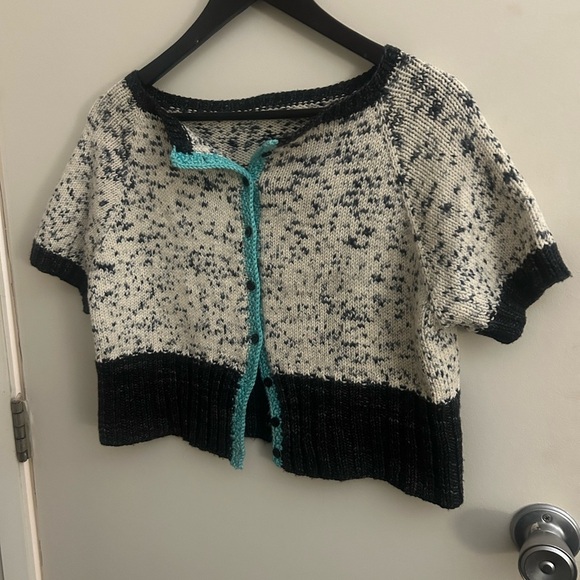 DIY homemade cotton (I think maybe wool) slight crop knit cardigan EUC it fits M - Picture 2 of 12